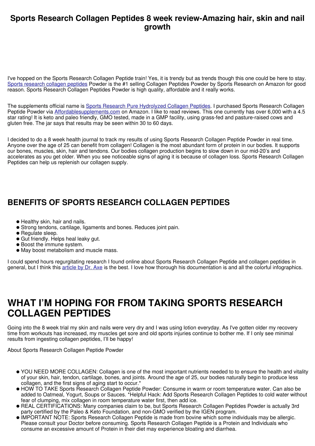 sports research collagen peptides 8 week review