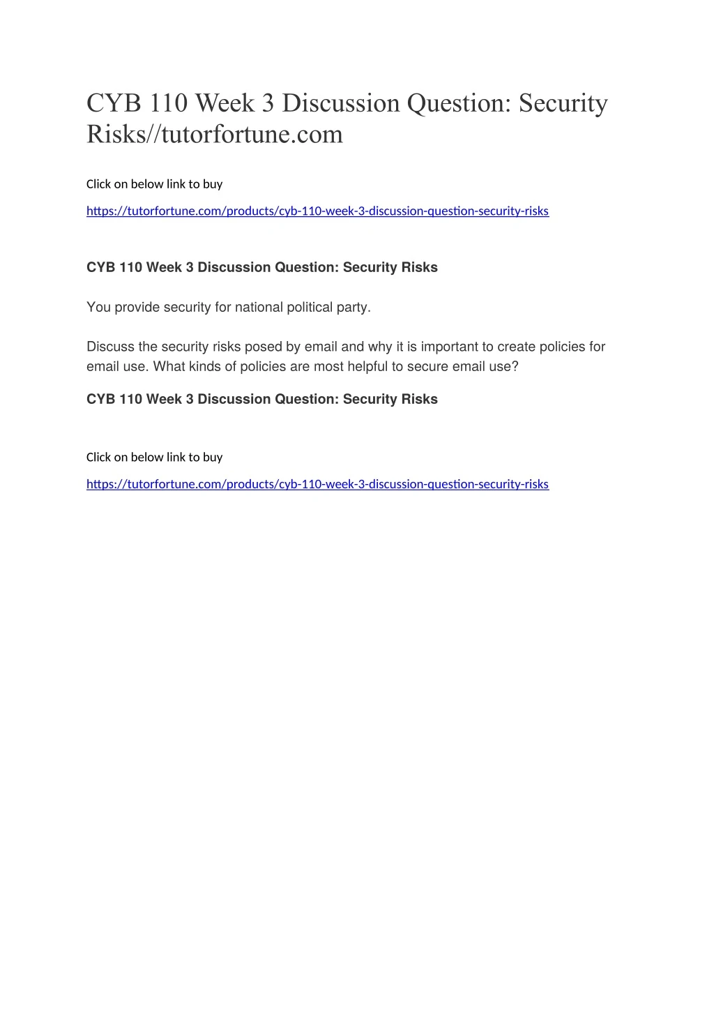 cyb 110 week 3 discussion question security risks