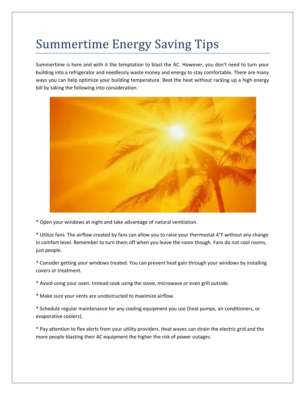 summertime energy saving tips
