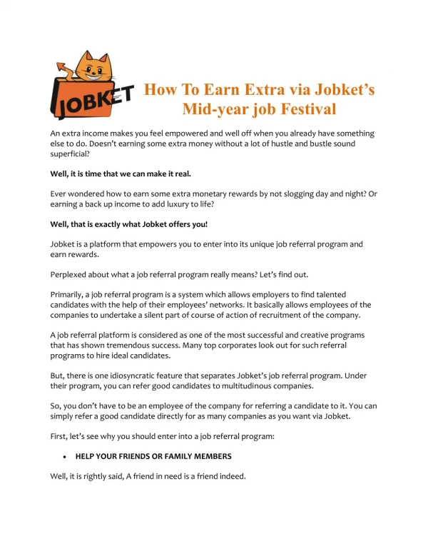 How To Earn Extra via Jobket’s Mid-year job Festival