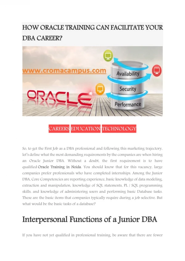 HOW ORACLE TRAINING CAN FACILITATE YOUR DBA CAREER?