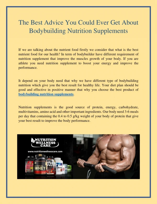 The Best Advice You Could Ever Get About Bodybuilding Nutrition Supplements