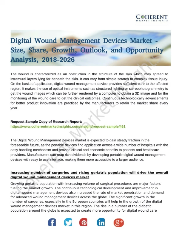 Digital Wound Management Devices Market: Foresees Skyrocketing Growth in the Coming Years