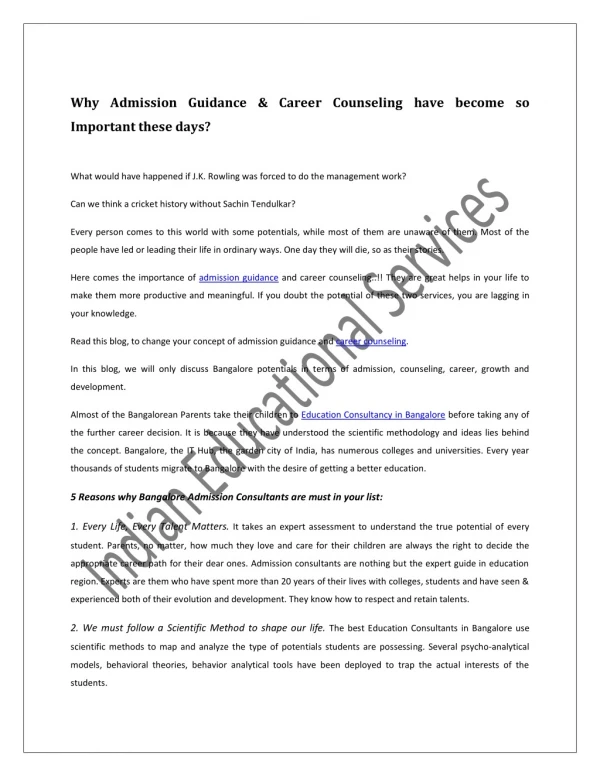 Why Admission Guidance & Career Counseling have become so Important these days?