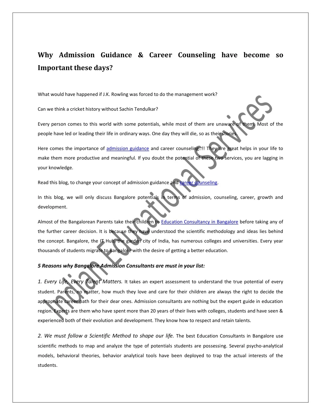 why admission guidance career counseling have