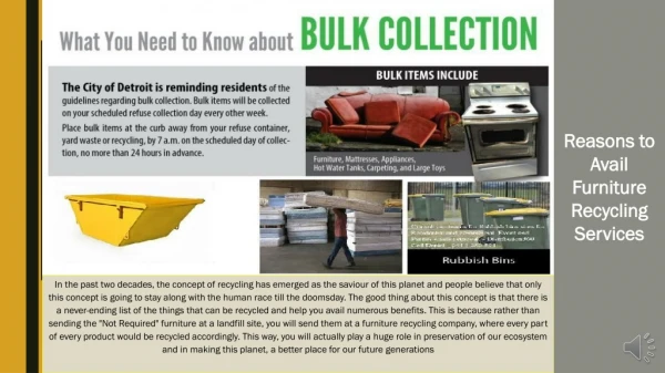Reasons to Avail Furniture Recycling Services