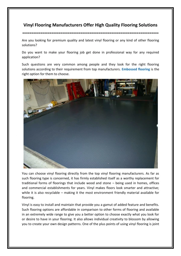 Vinyl Flooring Manufacturers Offer High Quality Flooring Solutions