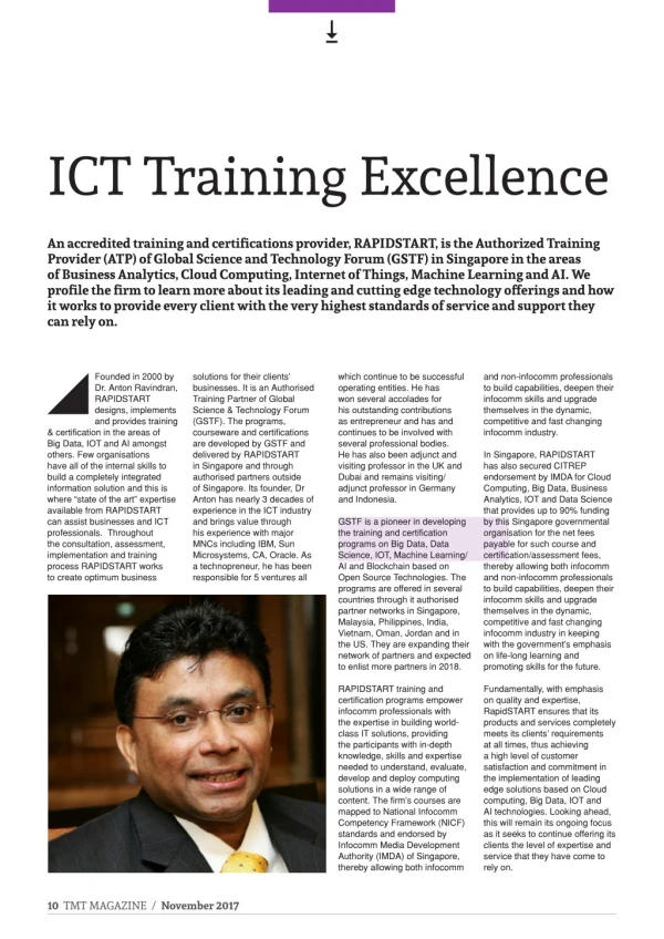 ICT Training Excellence - Global Science And Technology Forum