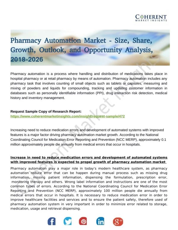 Pharmacy Automation Market Foreseen to Grow Exponentially over 2026