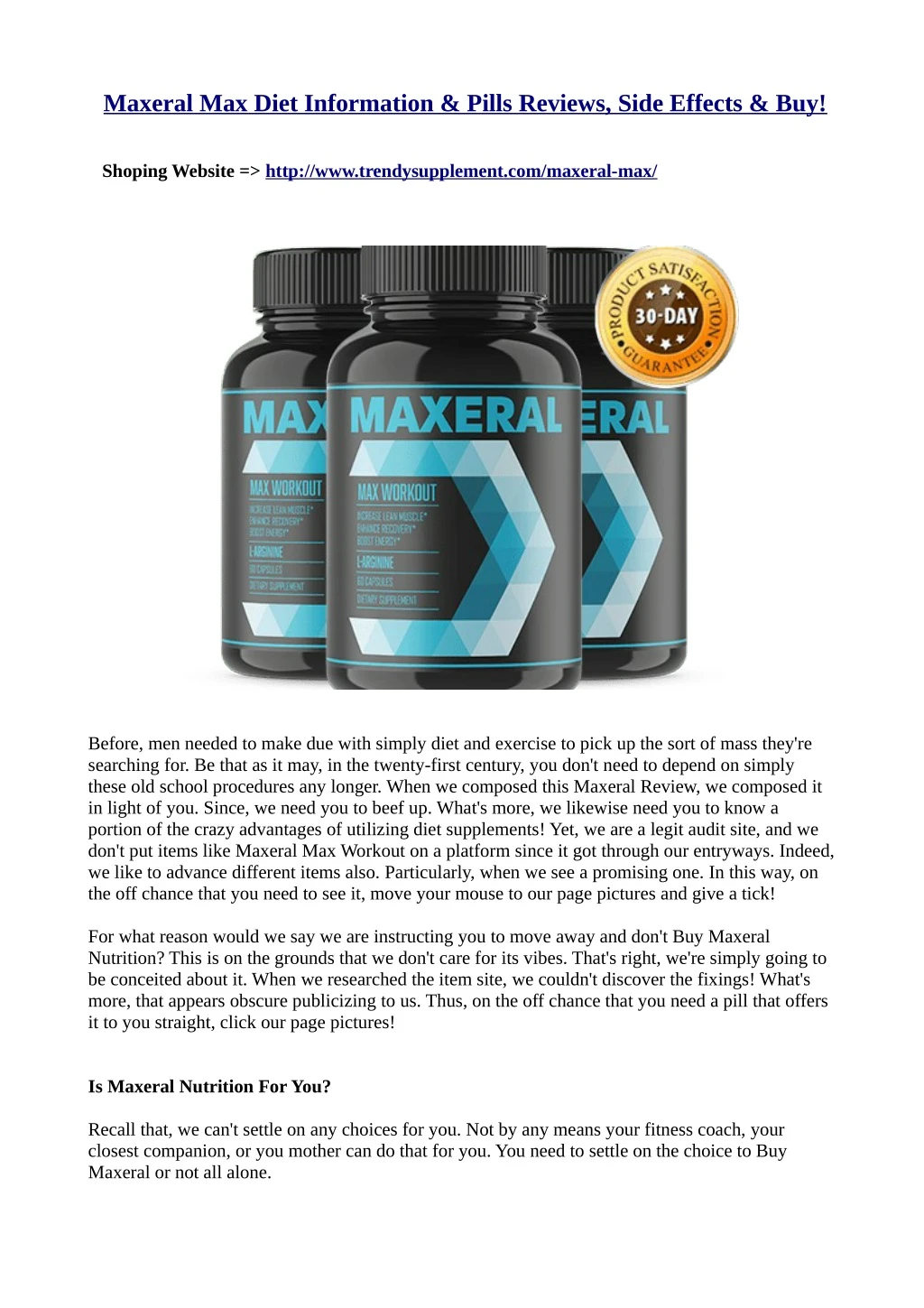 maxeral max diet information pills reviews side