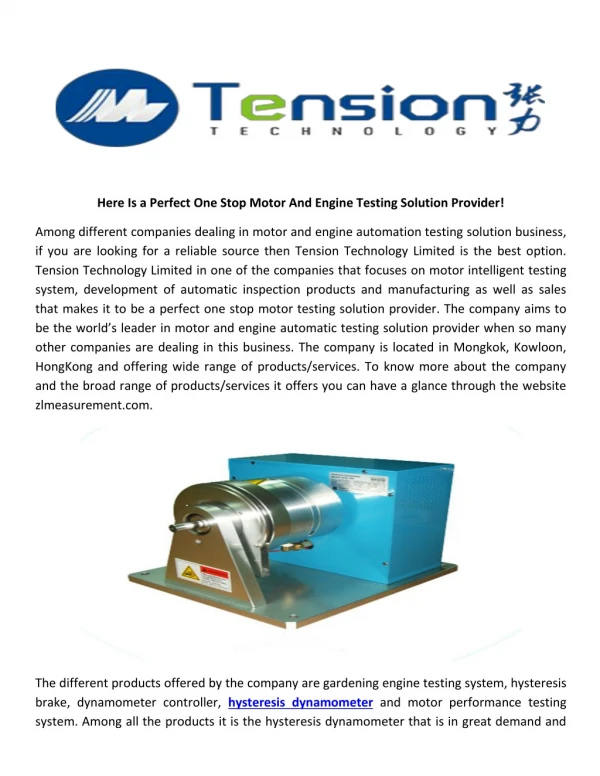 Here Is a Perfect One Stop Motor And Engine Testing Solution Provider!
