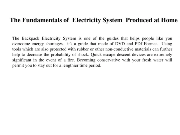 The Fundamentals of Electricity System Produced at Home
