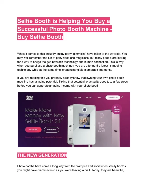 Selfie Booth is Helping You Buy a Successful Photo Booth Machine - Buy Selfie Booth