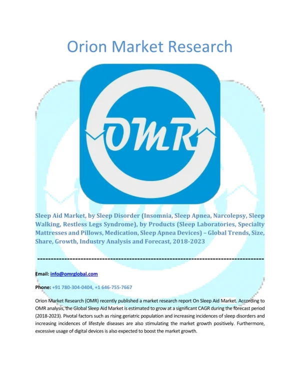 Sleep Aid Market: Industry Growth, Market Size, Share and Forecast 2018-2023