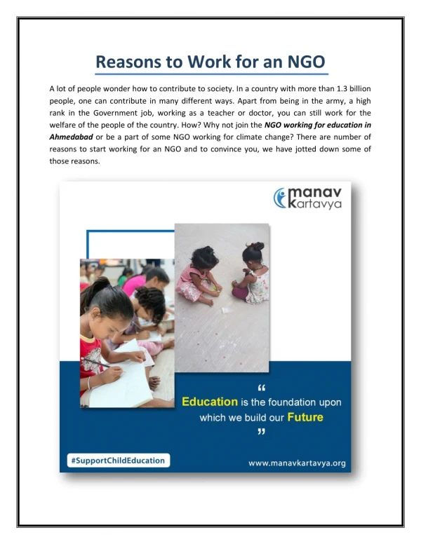 Reasons Why join the NGO Working for Education in Ahmedabad