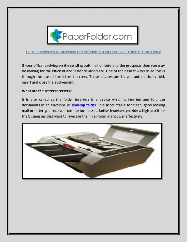 Letter Inserters to Increase the Efficiency and Increase Office Productivity