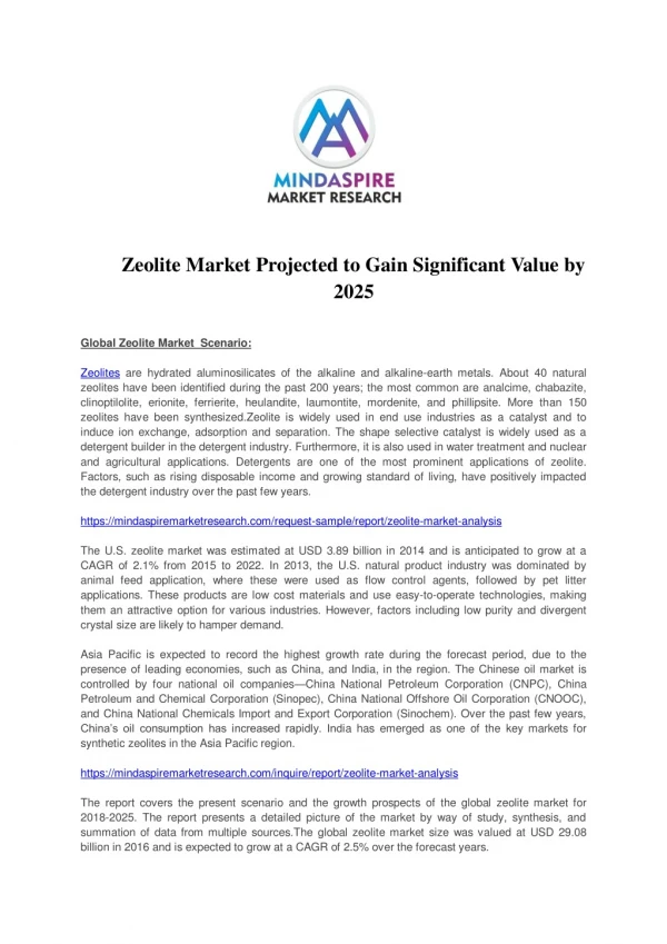 Zeolite Market Projected to Gain Significant Value by 2025