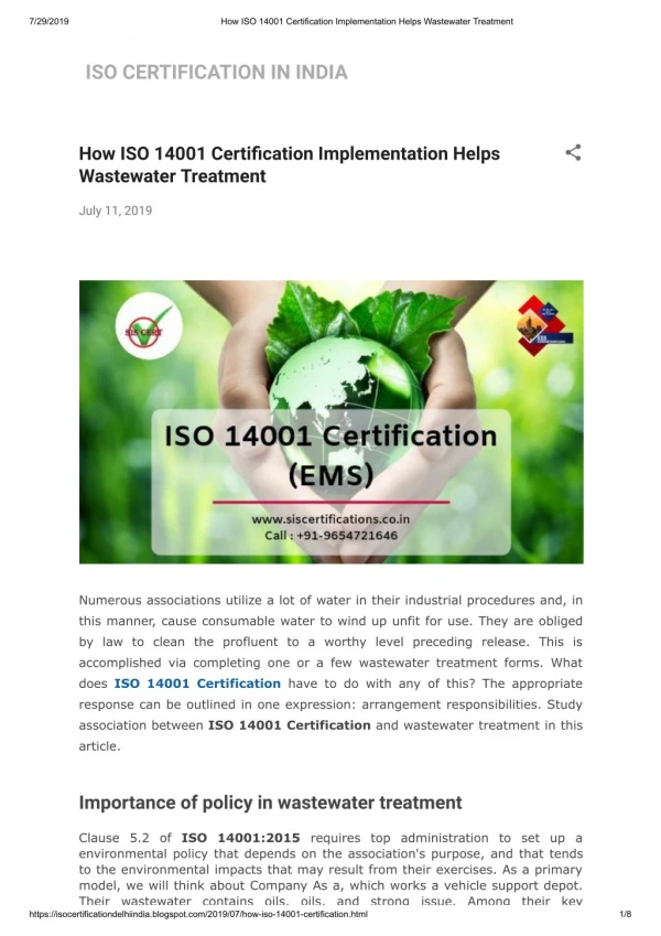 How ISO 14001 Certification Implementation Helps Wastewater Treatment ?