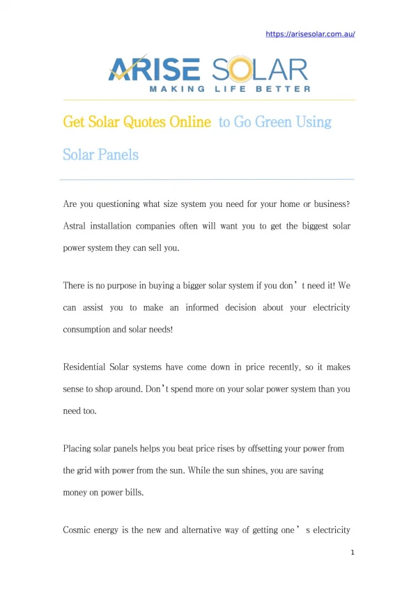 Get Solar Quotes Online to Go Green Using Solar Panels
