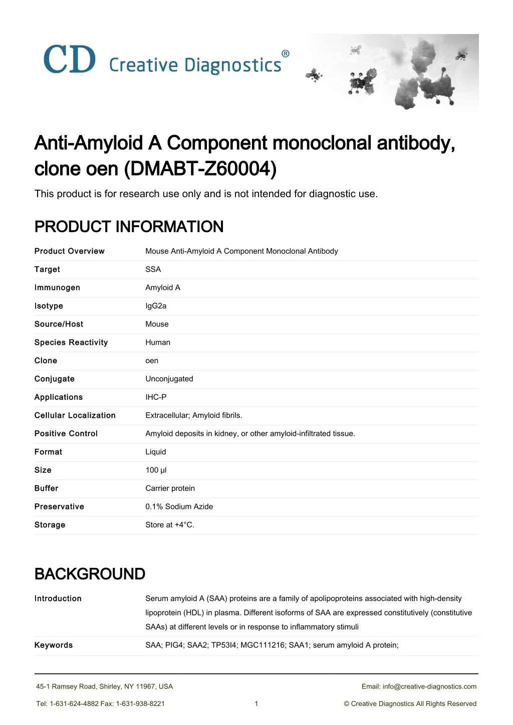 anti amyloid a component monoclonal antibody anti