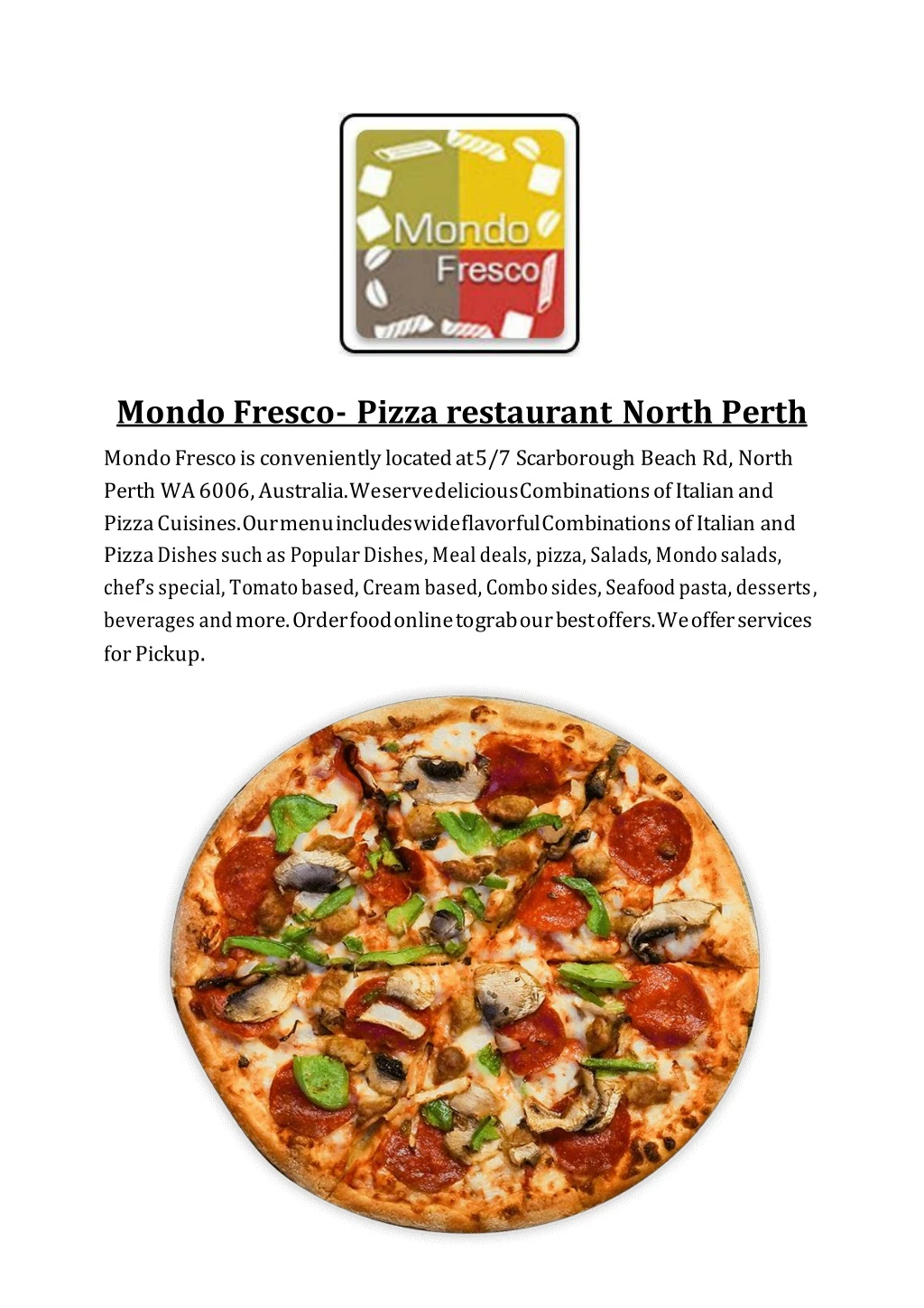 mondo fresco pizza restaurant north perth