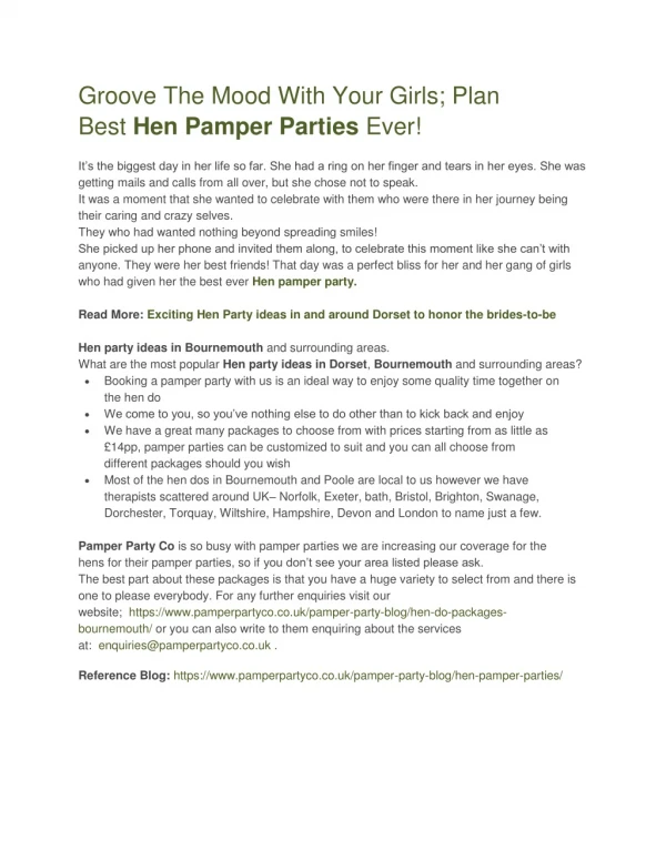 Groove The Mood With Your Girls; Plan Best Hen Pamper Parties Ever! Pamper Partyco