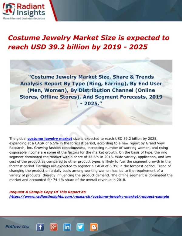 Costume Jewelry Market Size is expected to reach USD 39.2 billion by 2019 - 2025