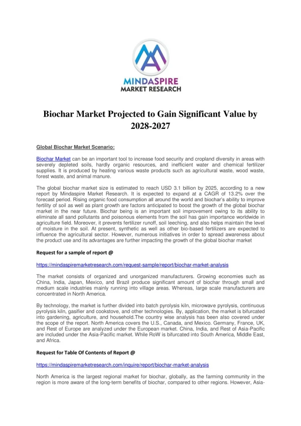 Biochar Market Projected to Gain Significant Value by 2028-2027