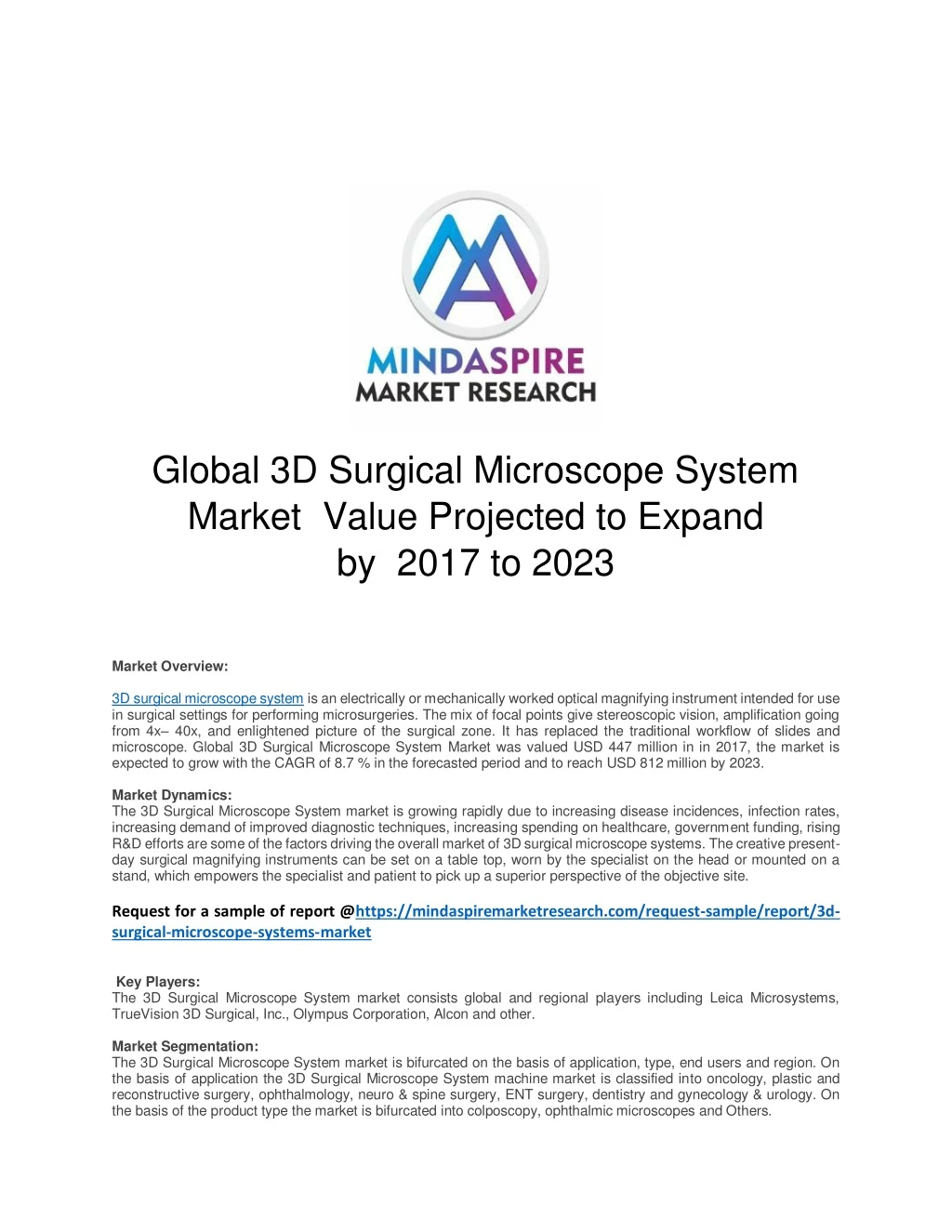 global 3d surgical microscope system market value
