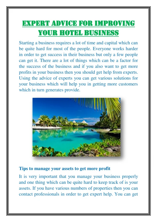 Expert Advice for Improving your hotel Business