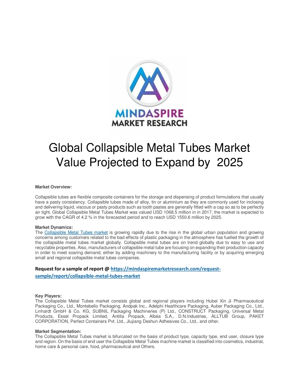 global collapsible metal tubes market value