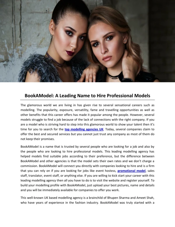 BookAModel: A Leading Name to Hire Professional Models