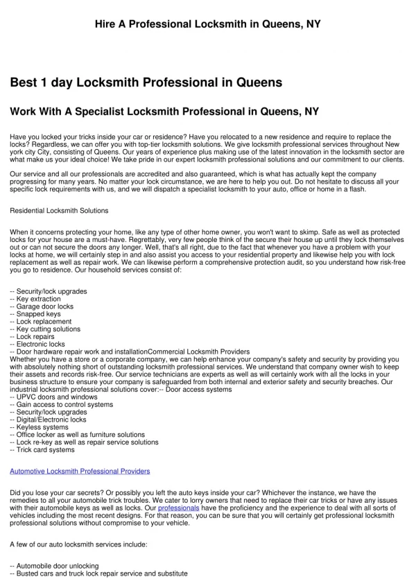 Hire A Specialist Locksmith in Queens, NY