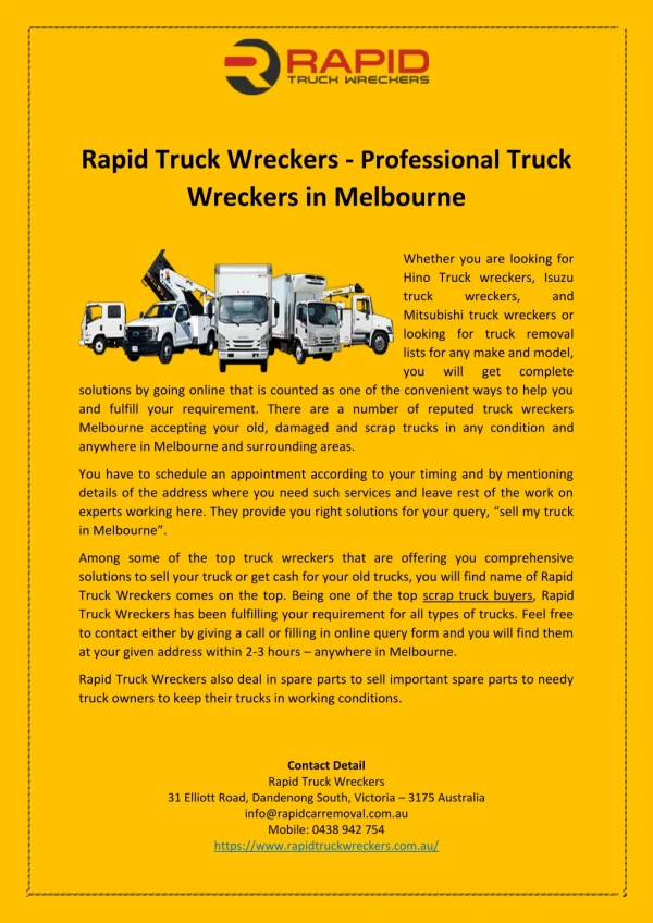 Rapid Truck Wreckers - Professional Truck Wreckers in Melbourne