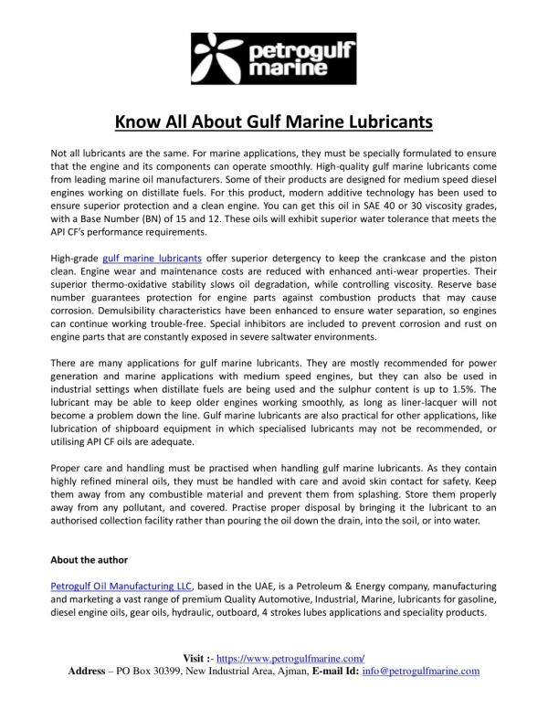 Know All About Gulf Marine Lubricants