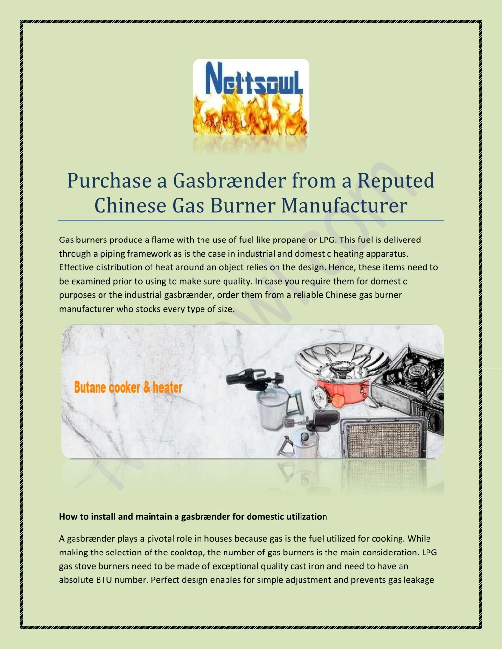 purchase a gasbr nder from a reputed chinese