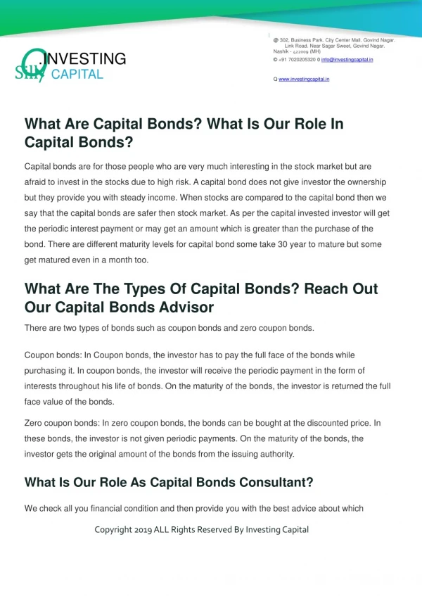 Capital Bonds Advisor Near Me | Capital Bonds Consultant In Nashik.