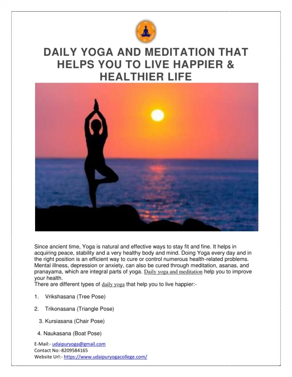 DAILY YOGA AND MEDITATION THAT HELPS YOU TO LIVE HAPPIER & HEALTHIER LIFE