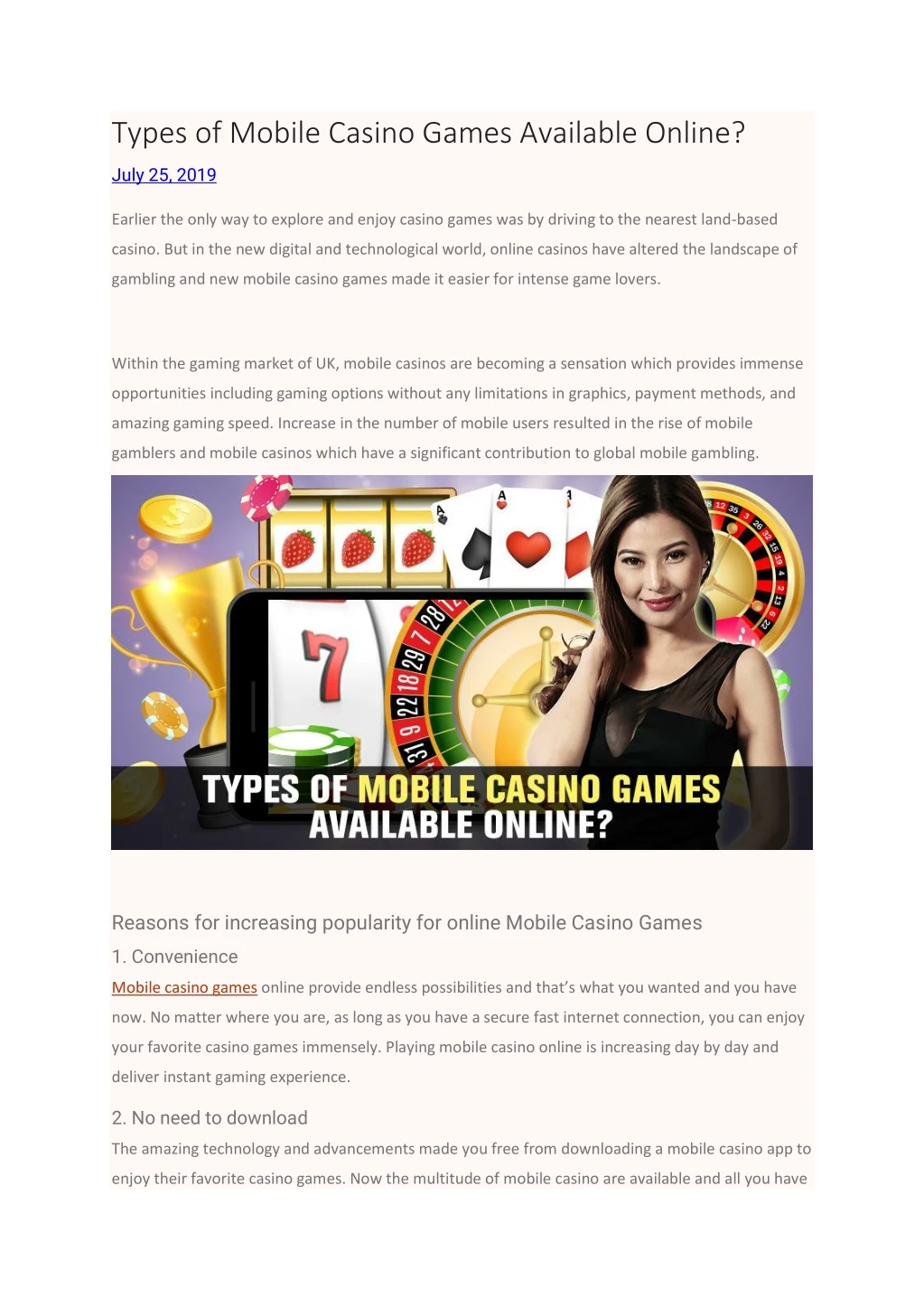 types of mobile casino games available online
