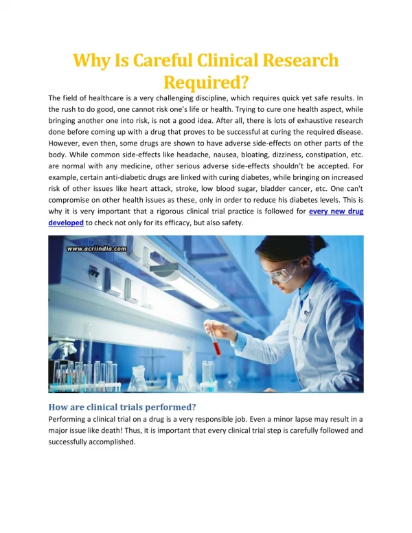Why Is Careful Clinical Research Required - ACRI India