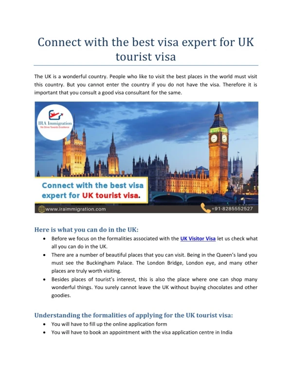 Connect with the best visa expert for UK tourist visa