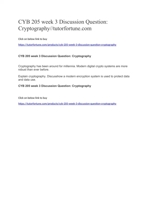 CYB 205 week 3 Discussion Question: Cryptography//tutorfortune.com