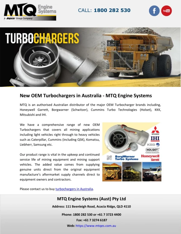 New OEM Turbochargers in Australia - MTQ Engine Systems