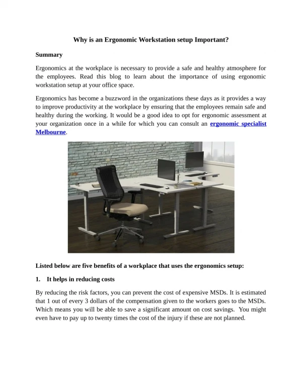 Why is an Ergonomic Workstation setup Important?