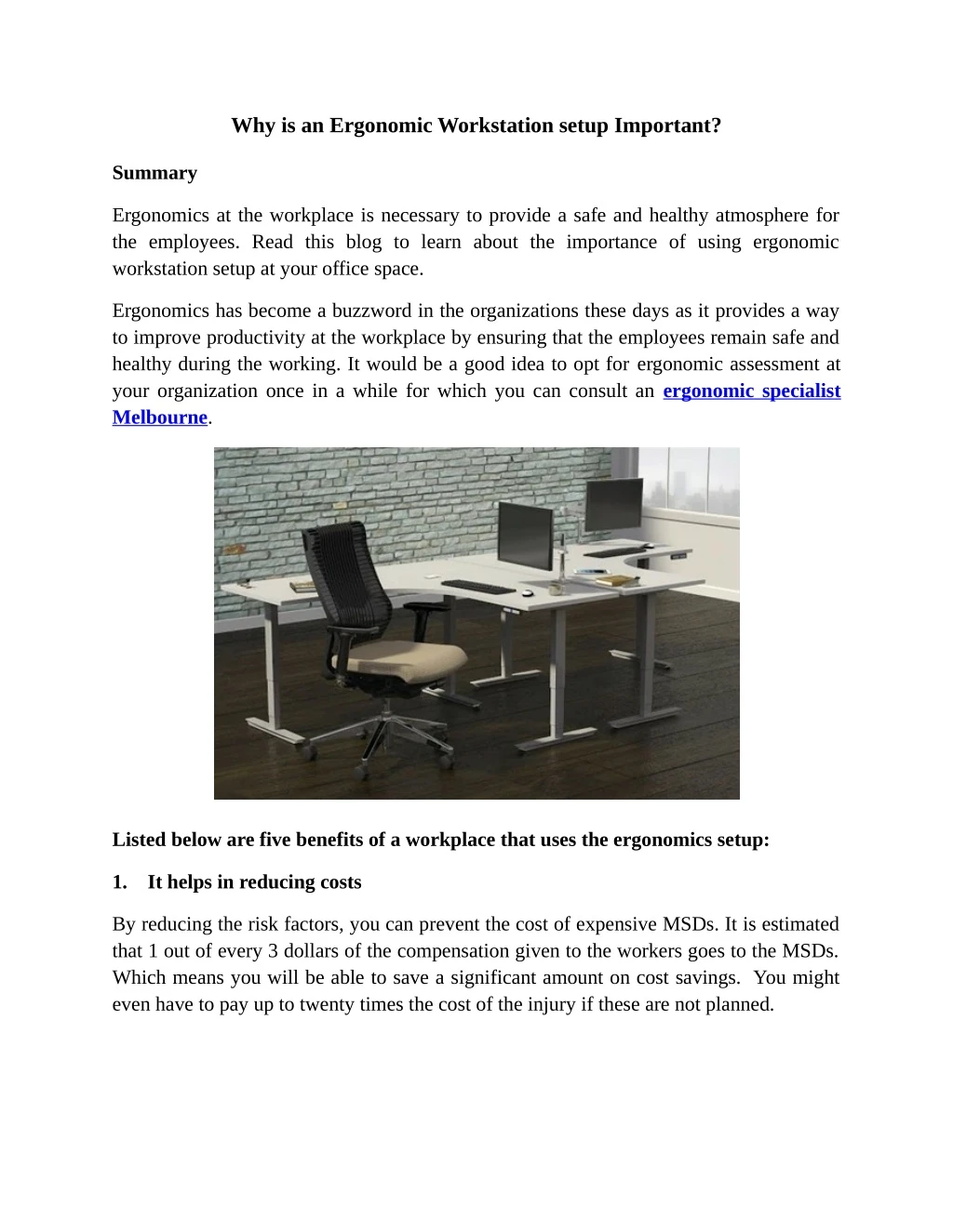 why is an ergonomic workstation setup important