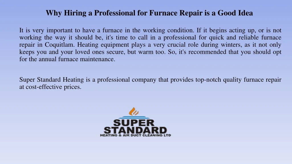 why hiring a professional for furnace repair is a good idea