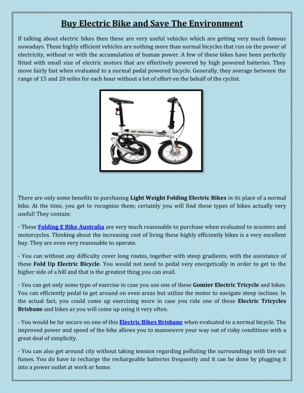 Buy Electric Bike and Save The Environment