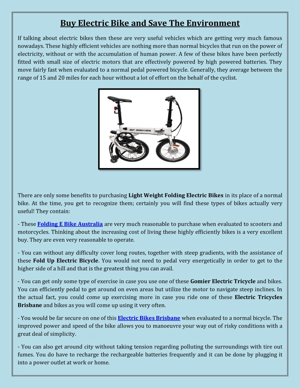 buy electric bike and save the environment