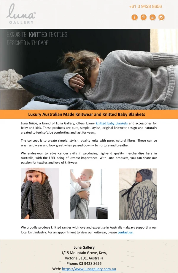 Luxury Australian Made Knitwear and Knitted Baby Blankets