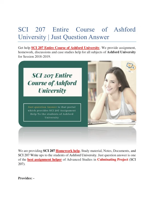 SCI 207 Entire Course of Ashford University | Just Question Answer